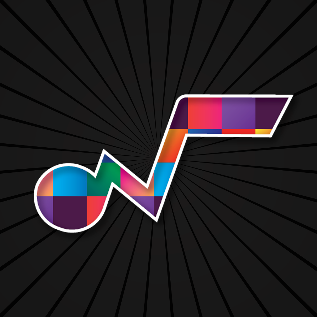 SquareRoot Media app icon: a colourful tiled music note on a dark background